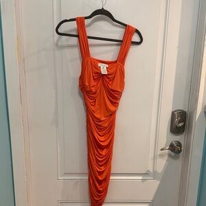 Celine Bright Orange Gathered dress